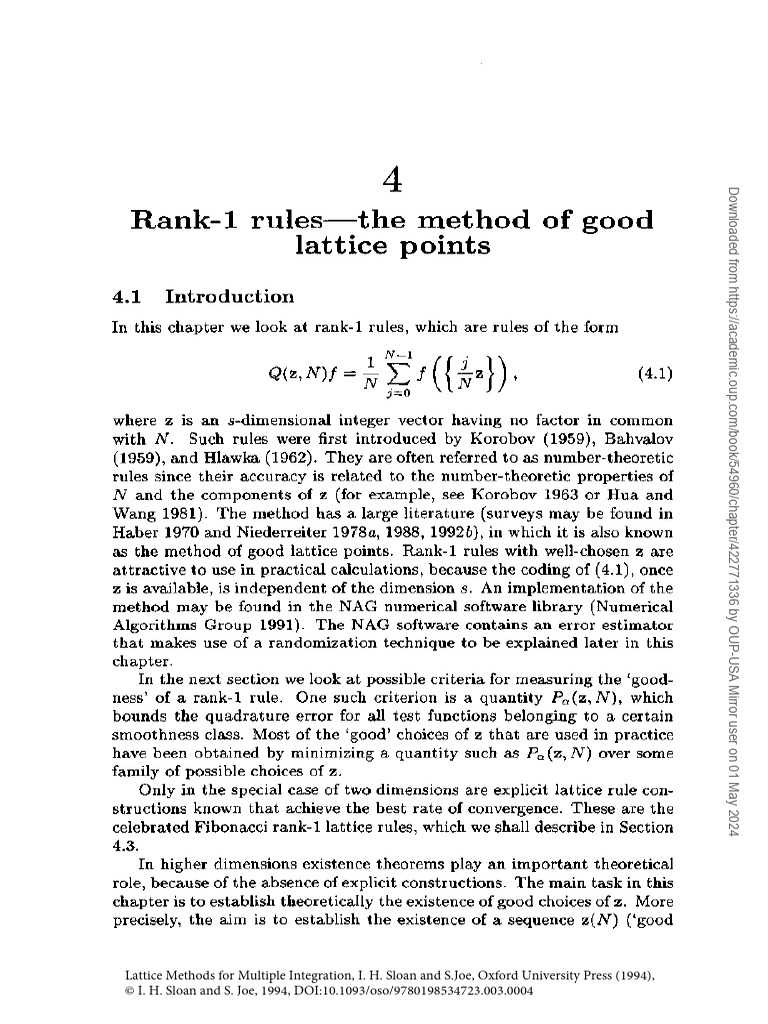 Rank-1 Rules for Good Lattice Points | PDF | Function (Mathematics ...