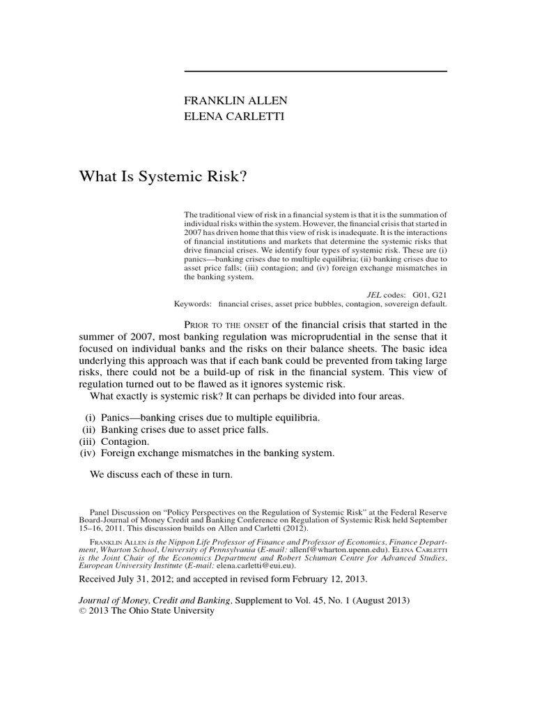 Understanding Systemic Risk in Finance | PDF | Financial Contagion ...