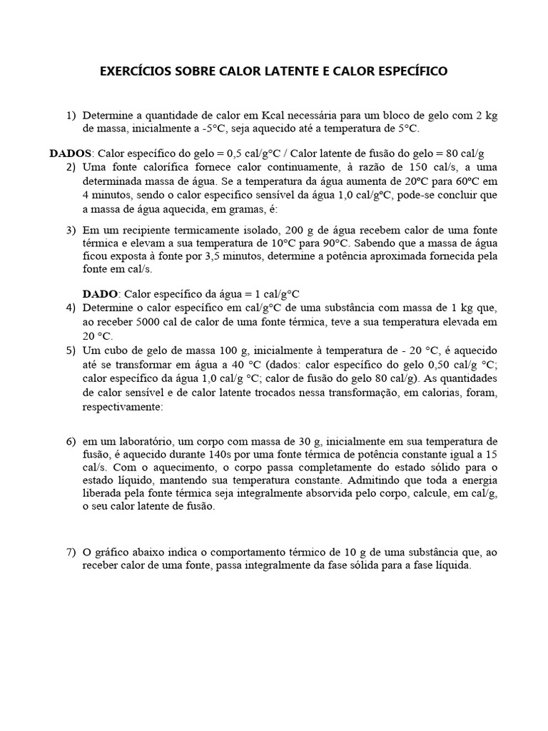 Exercícios de Calor Latente e Específico | PDF