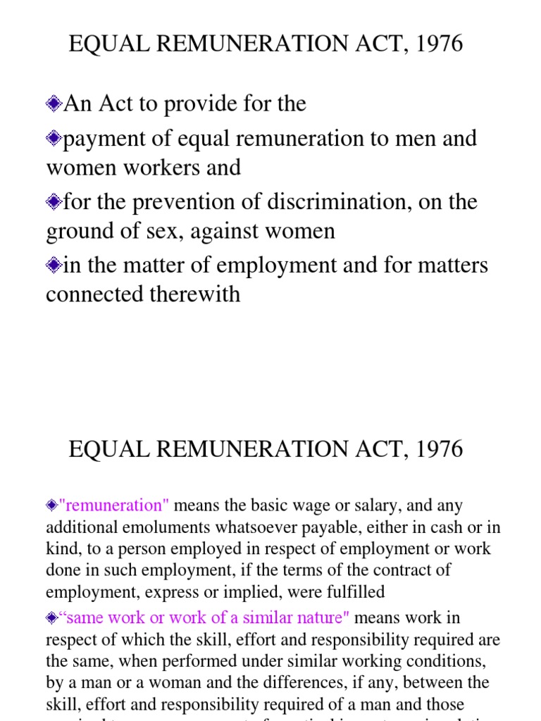 Equal Remuneration Act PDF Wage Employment