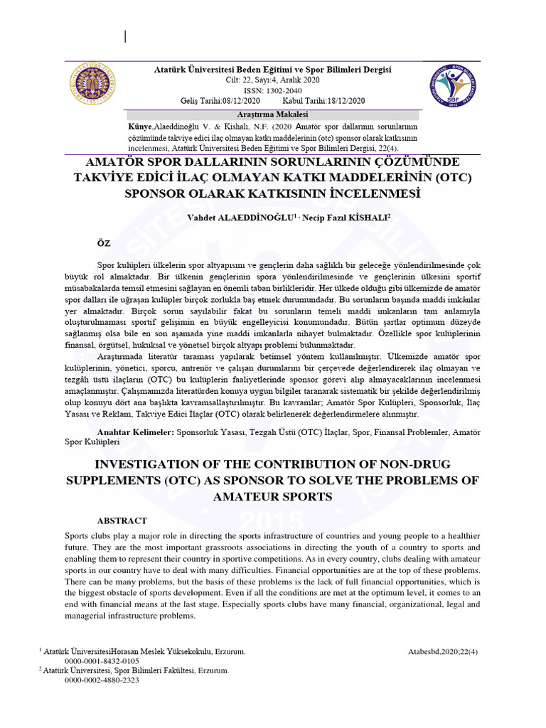 Amat R Spor Dallar N N Sorunlar N N Z M Nde Takviye Edici La Olmayan ...