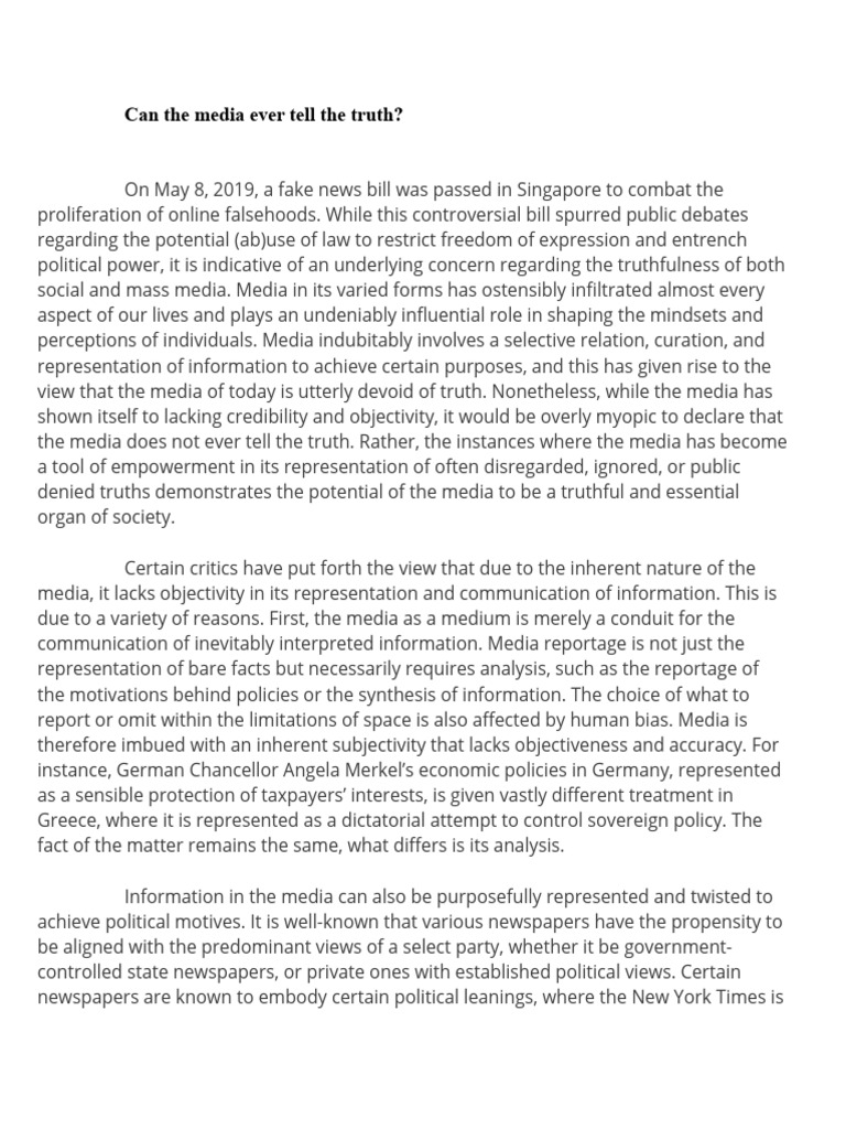 Media Truthfulness in the Digital Age | PDF | News | Journalism