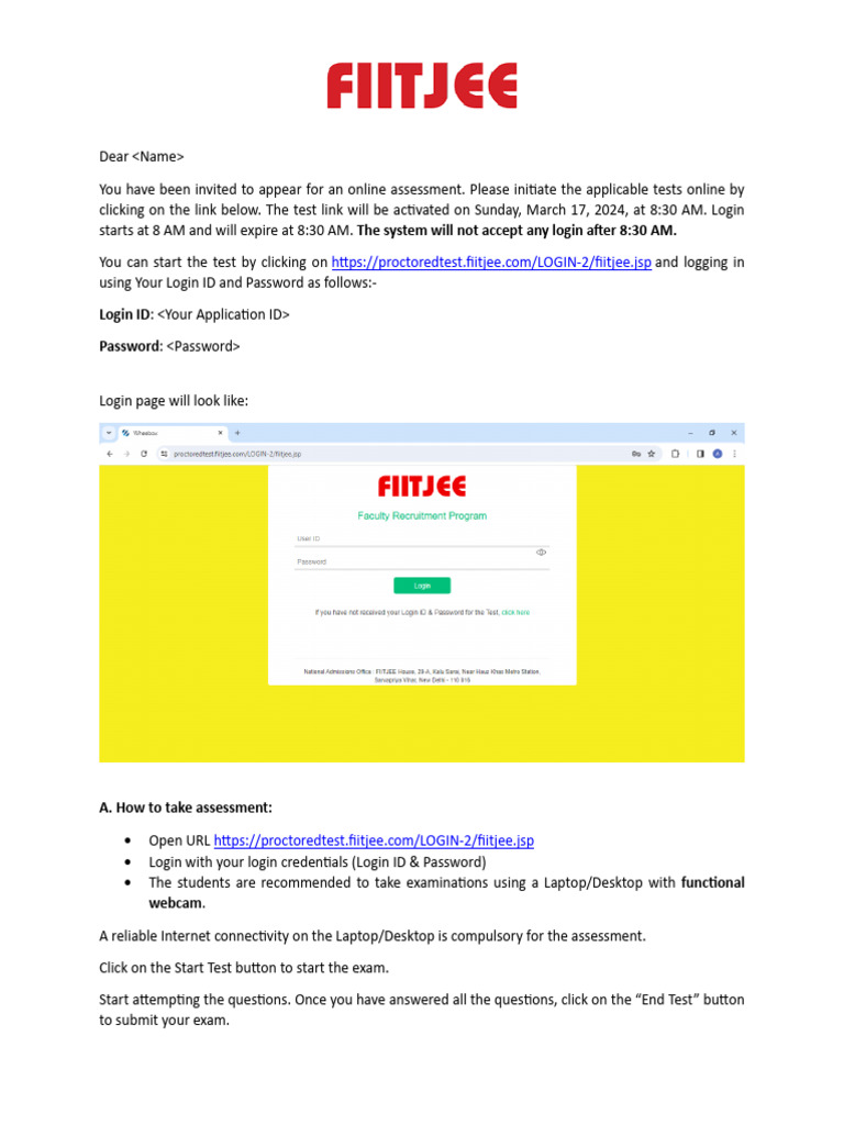 Online Assessment Instructions for Students | PDF | Login | Computing