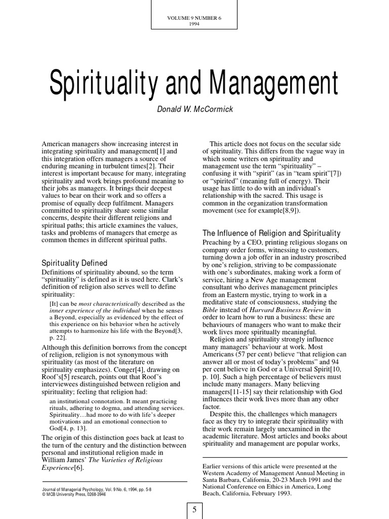 Integrating Spirituality in Management | PDF | Spirituality | Meditation