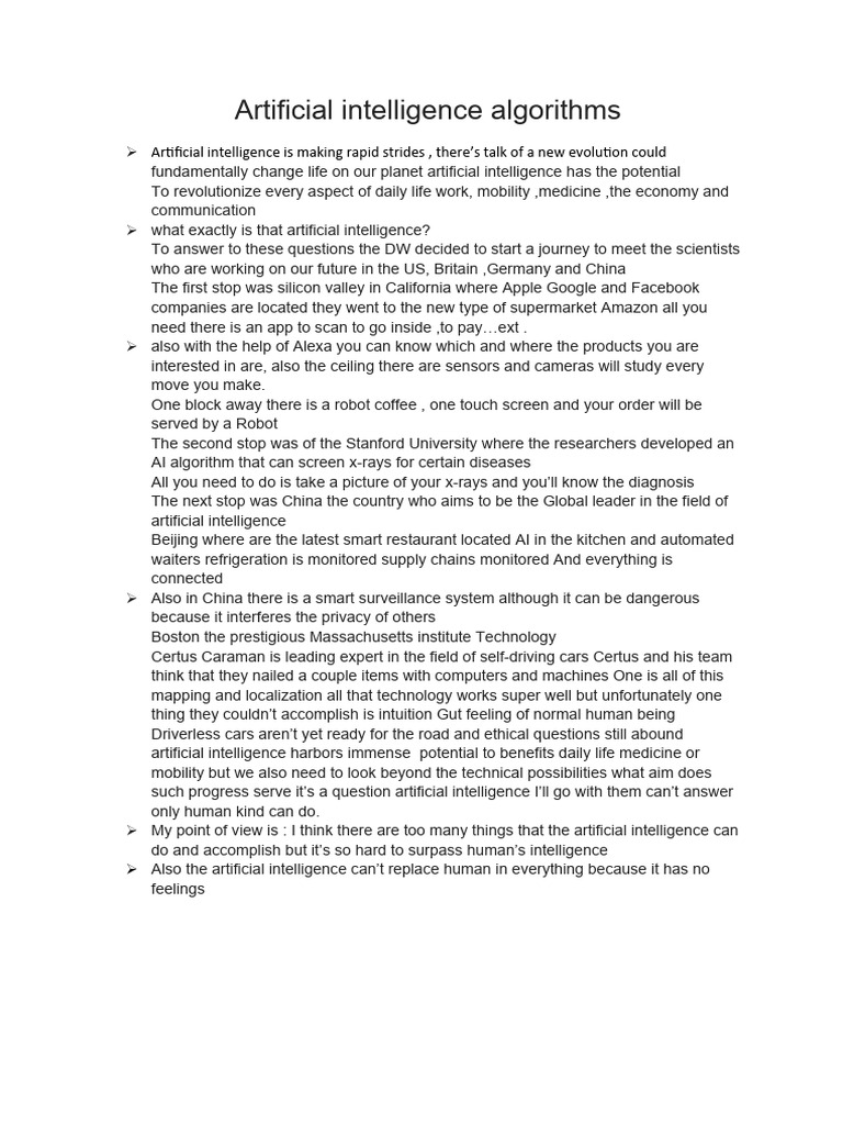Artificial intelligence algorithms pdf artificial intelligence