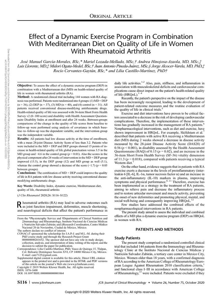 Exercise and Diet Impact on RA Women's QoL | PDF | Arthritis ...