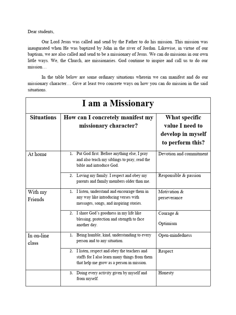 Mission Activity | PDF | Jesus | Baptism
