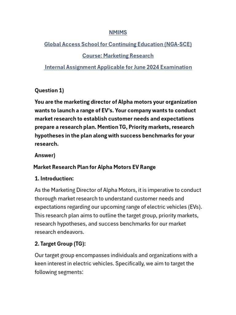 Market Research Plan for Alpha Motors EVs | PDF | Target Audience ...