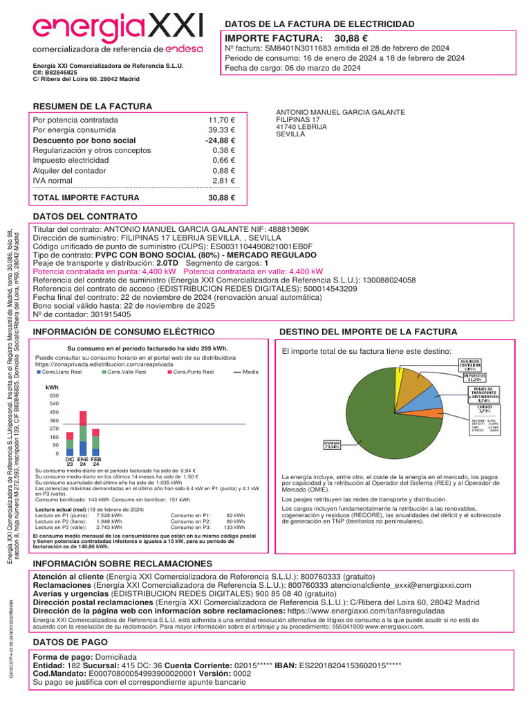 Factura Energía XXI: Resumen y Detalles | PDF | Factura