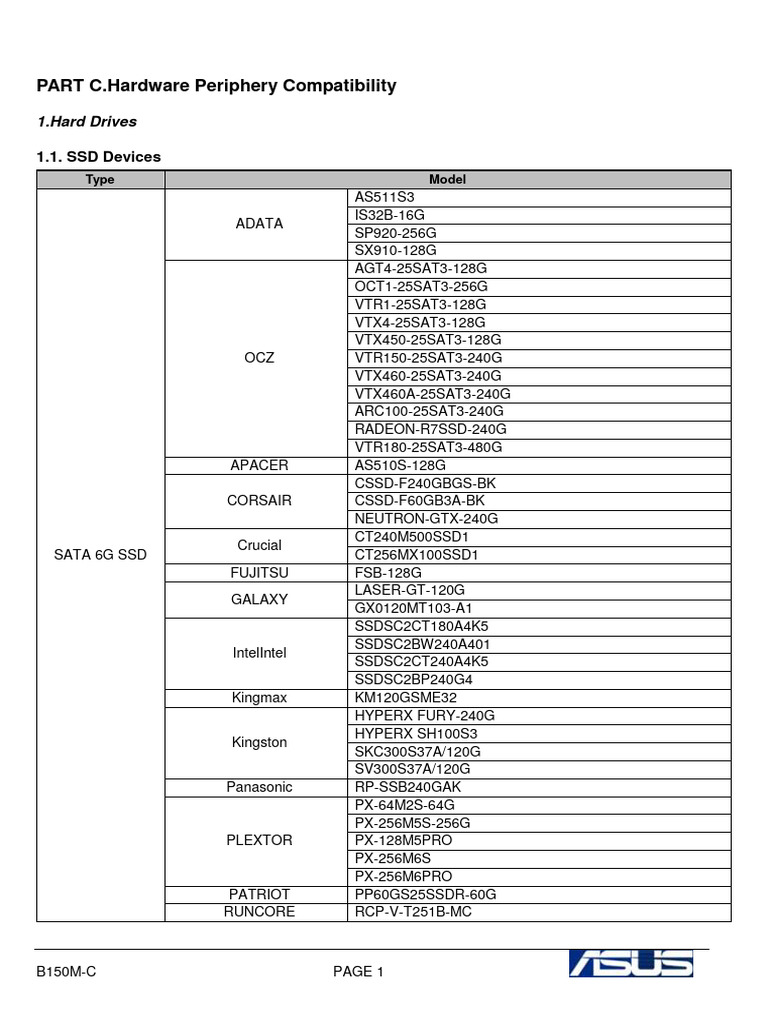 B150M-C Motherboard Compatibility Guide | PDF | Solid State Drive | I Phone