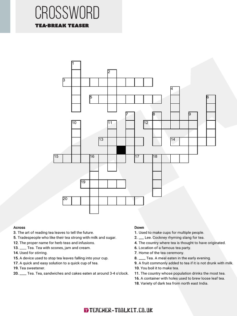 Tea Crossword and Answers PDF Tea Leaf