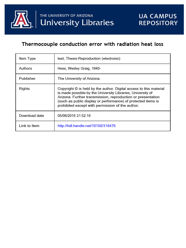 Thermocouple Conduction Error With Radiation Heat Loss | PDF | Heat ...