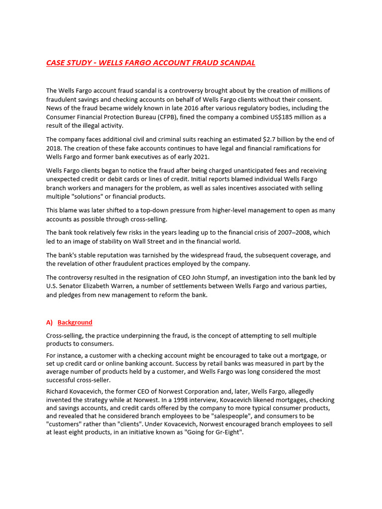 Wells Fargo Account Fraud Scandal | PDF | Banking | Financial Services