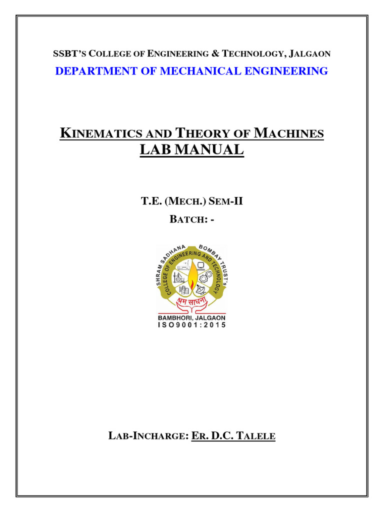 Kinematics and Theory of Machines Lab Manual | PDF | Rotation ...