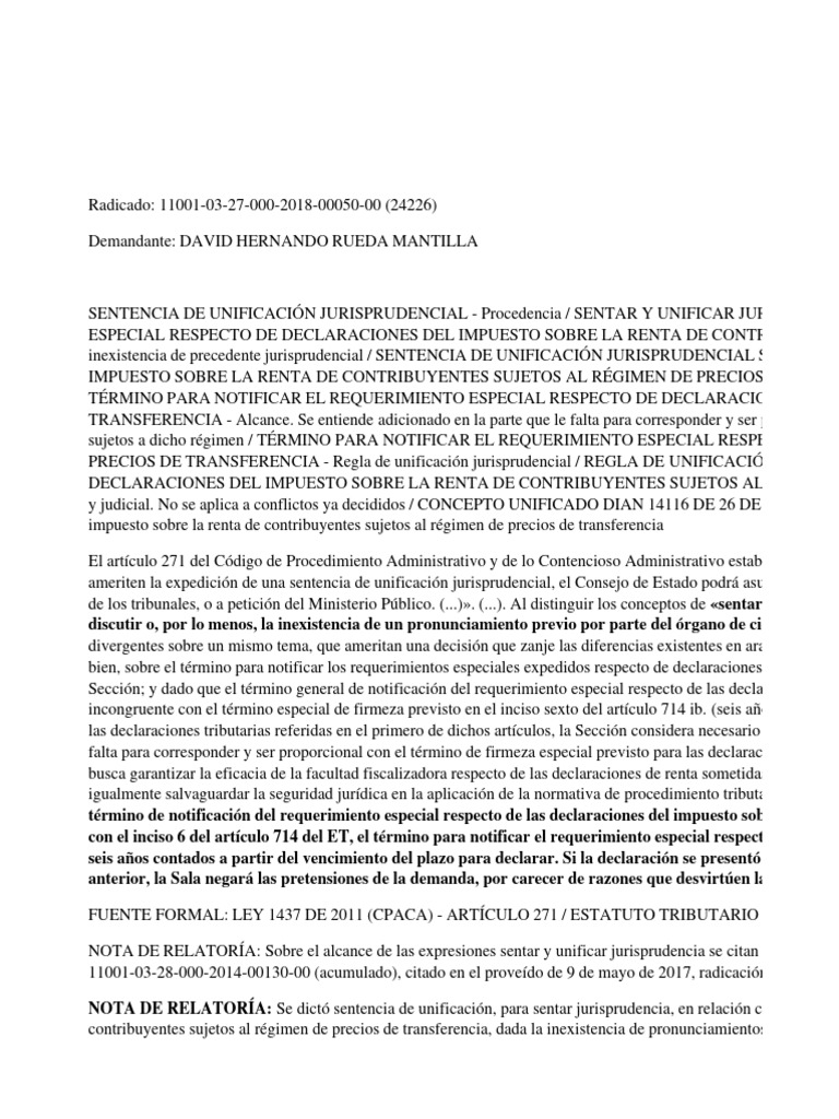 Sentencia unificacion procedimiento 11001-03-27-000-2018-00050-00(24226