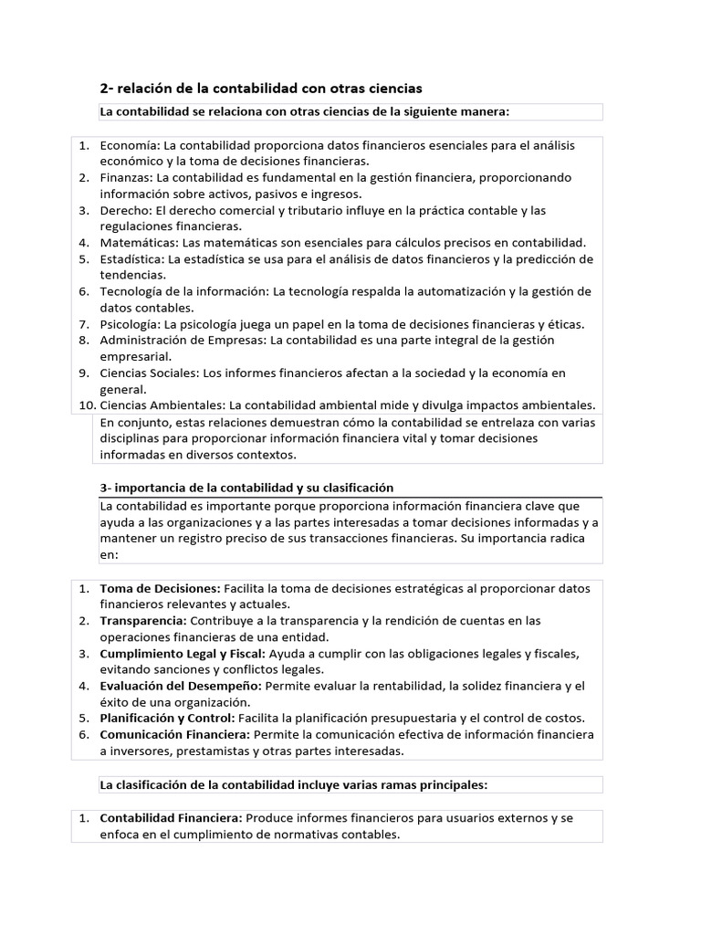 Relación y Clasificación de la Contabilidad | PDF | Contabilidad ...