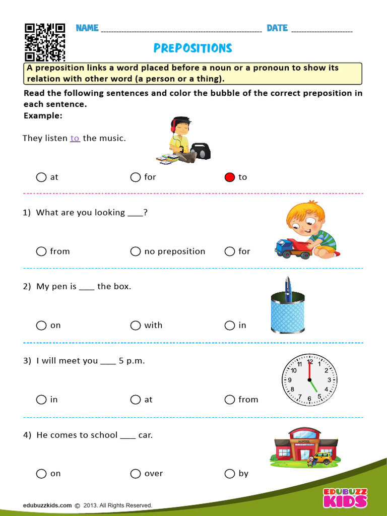 Prepositions Practice Worksheet | PDF