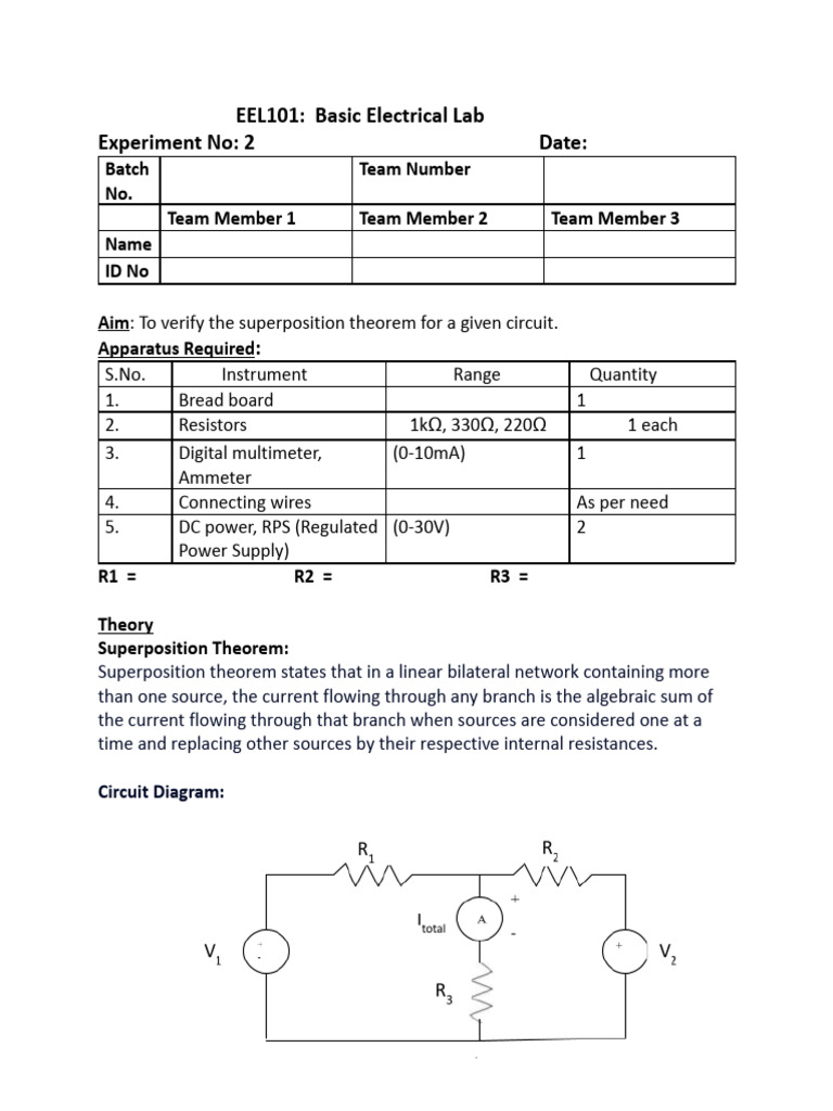 Superposition Theorem Lab Experiment | PDF | Electrical Network | Resistor