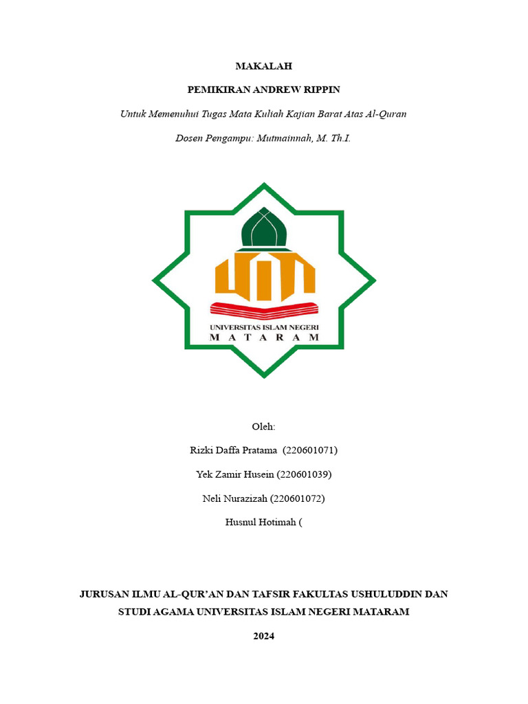 Pemikiran Andrew Rippin tentang Al-Qur'an | PDF | Ilmu Sosial
