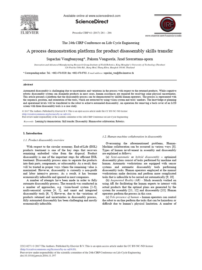 Sciencedirect: A Process Demonstration Platform For Product Disassembly ...