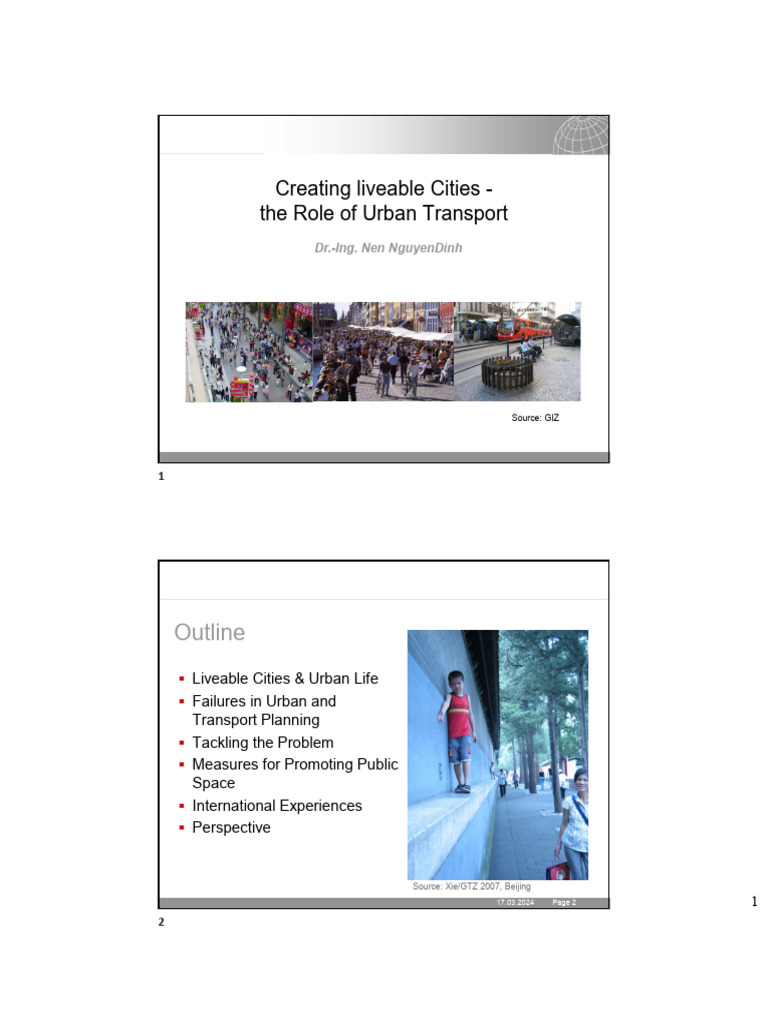 Liveable Cities The Role Of Urban Transport Pdf Sustainable