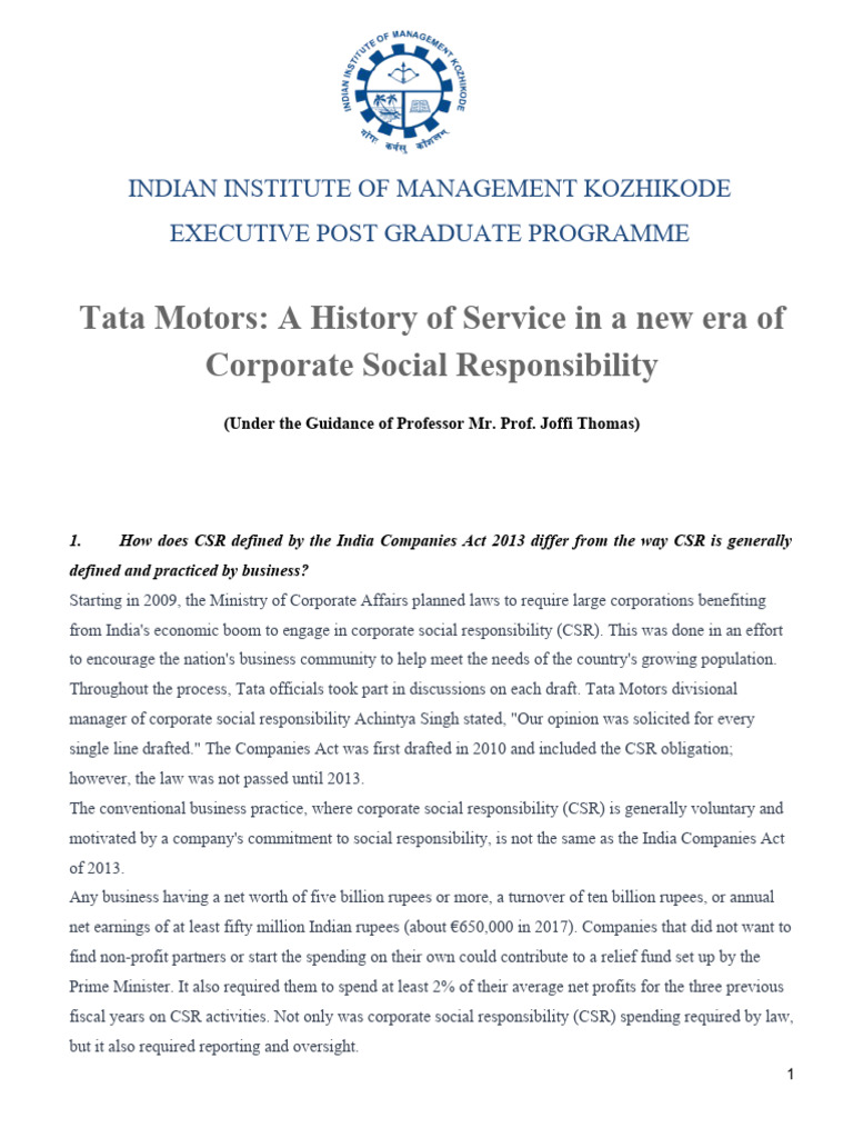 Tata Motors CSR Under India's 2013 Act | PDF | Corporate Social ...