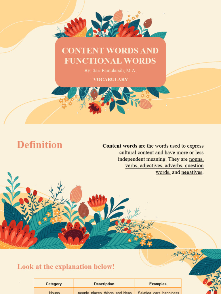 Content vs. Functional Words Explained | PDF | Adverb | Verb