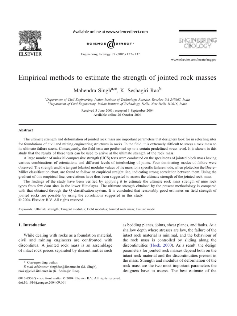 Empirical Methods To Estimate The Strength of Jointed Rock Masses | PDF ...