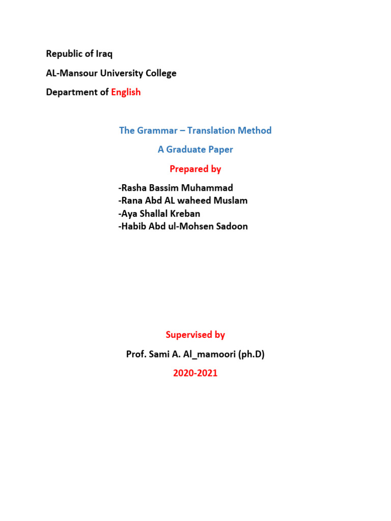 Grammar-Translation Method Overview | PDF | Second Language | Language ...