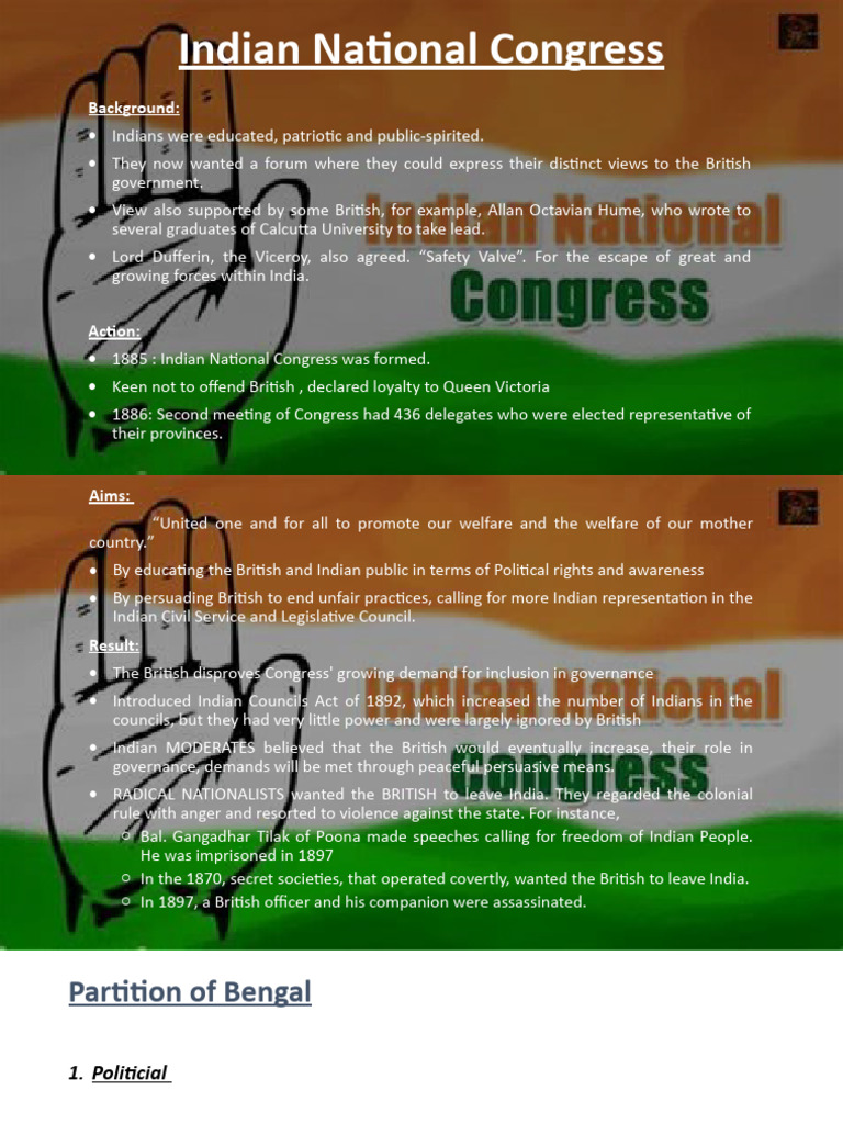 Formation of Congress and Partition of Bengal | PDF | British Raj ...