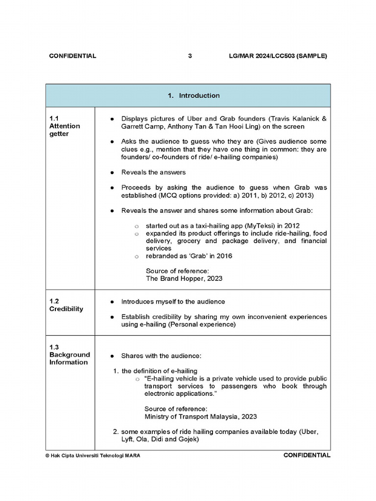 LCC503 - Sample - Business Pitch Outline | PDF