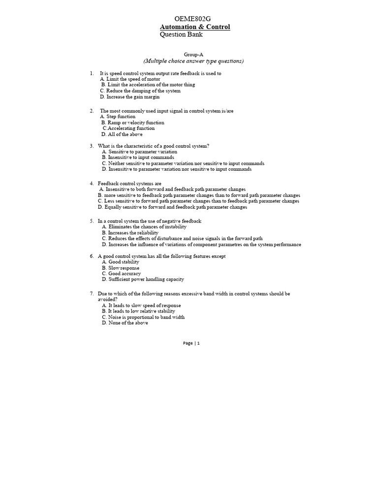 Control Systems Question Bank | PDF | Control Theory | Feedback