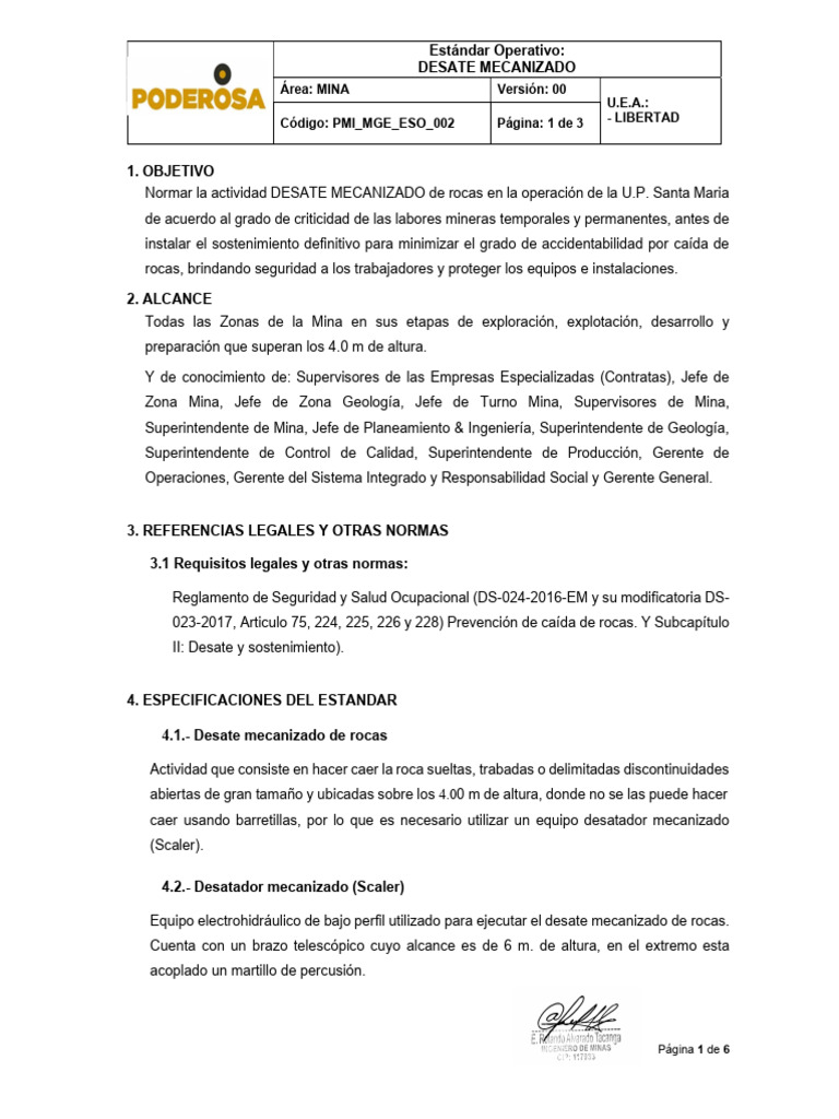 PMI - MGE - ESO - 002 Estandar de Desate Mecánico | PDF | Minería ...