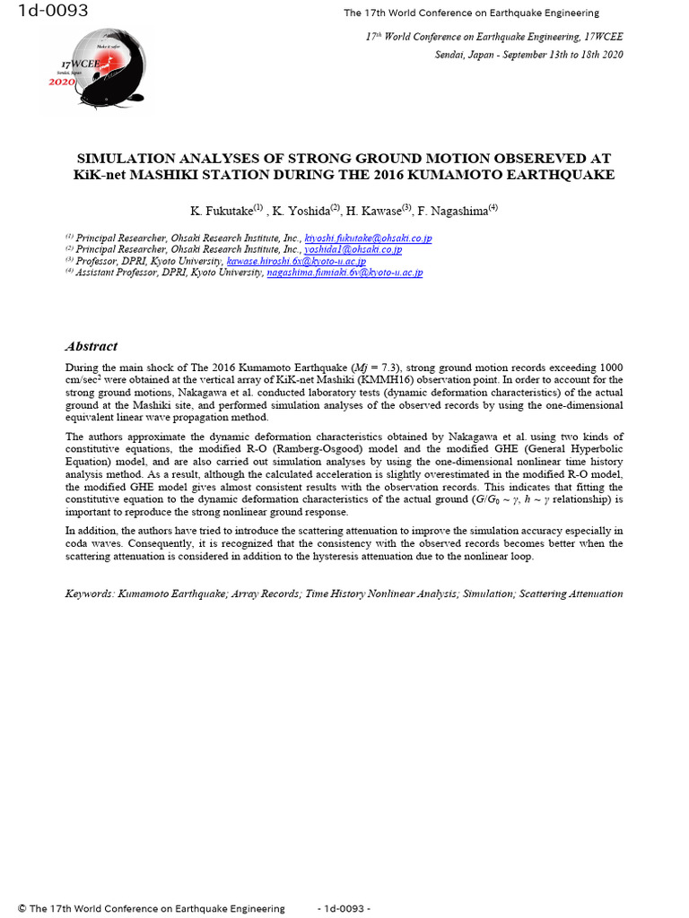 Simulation Analyses of Strong Ground Motion Obsereved | PDF ...