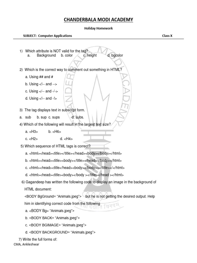 Class X HTML Homework Assignment | PDF | Web Development | Html