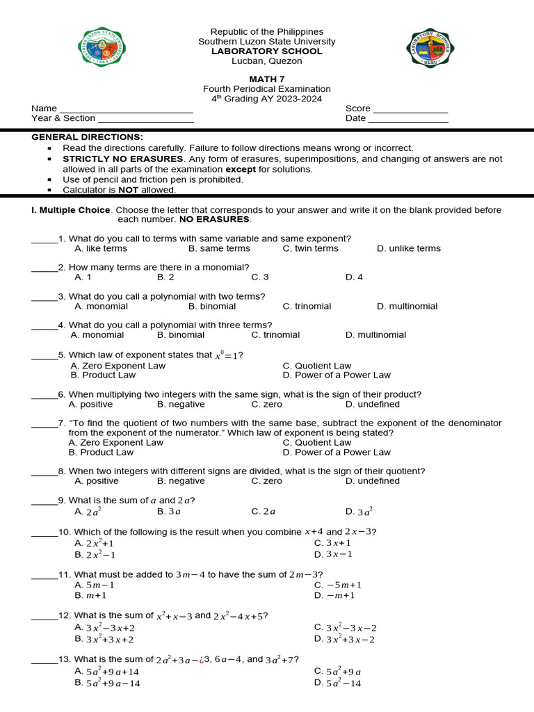 Class 7 Math Answers