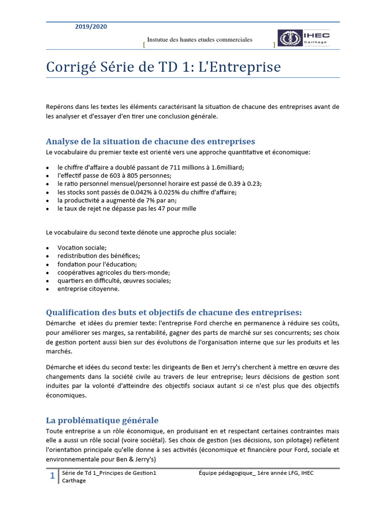 Pg1 Correction Td1 | PDF | Business | Se nicher