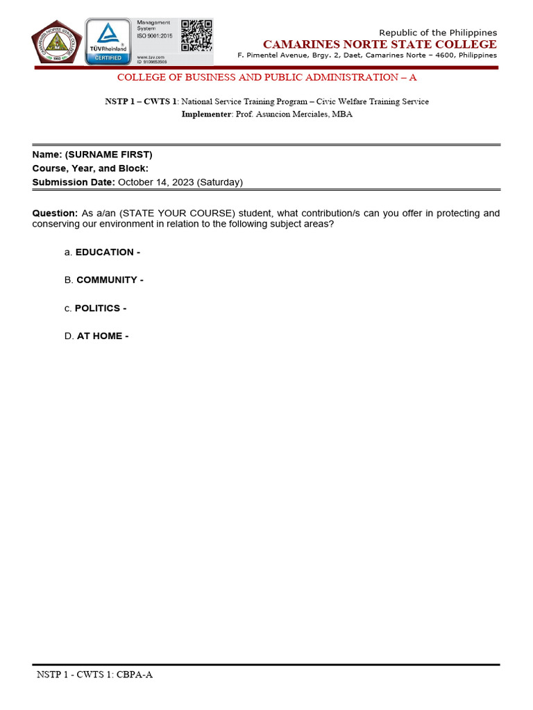 Environmental Contributions in NSTP 1 | PDF