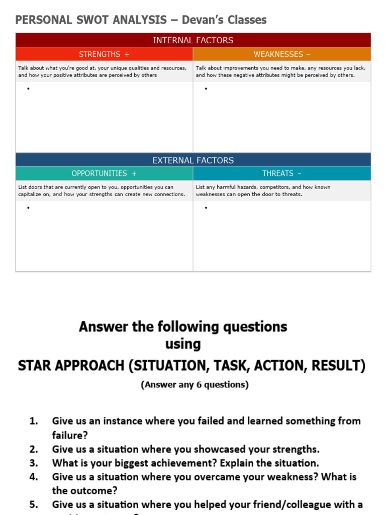 Personal SWOT Analysis Guide | PDF | Career & Growth | Science ...