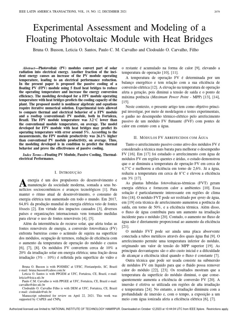 experimental-assessment-and-modeling-of-a-floating-photovoltaic-module