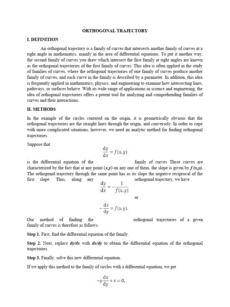 Orthogonal trajectory definition method applications examples