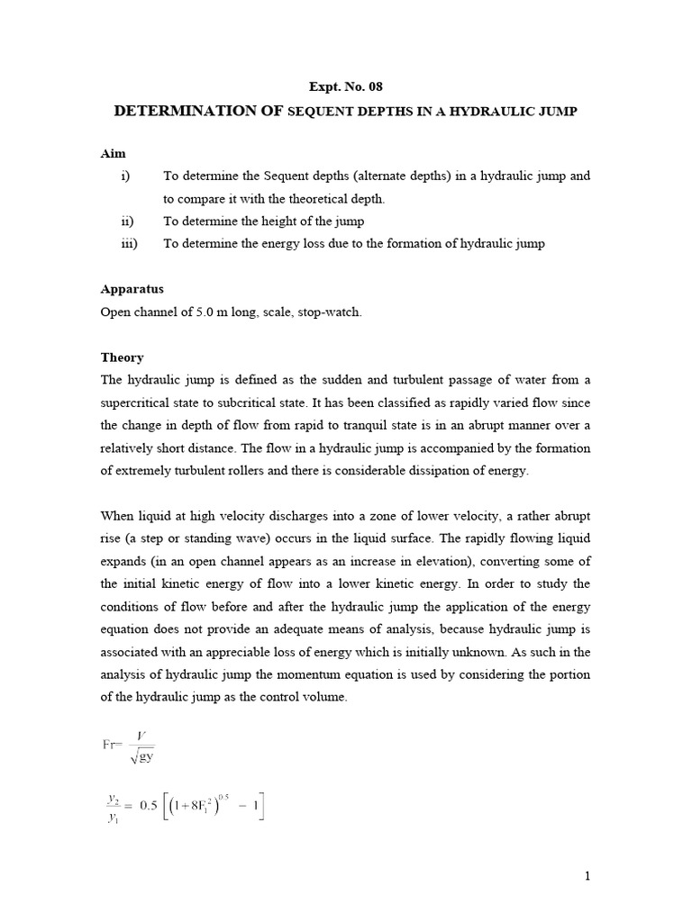 Hydraulic Jump Depths and Energy Loss | PDF | Physical Phenomena | Liquids