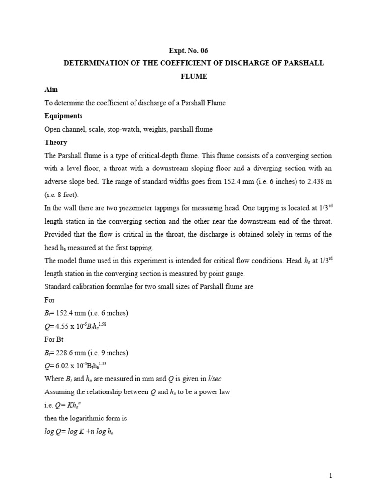 Coefficient of Discharge in Parshall Flume | PDF