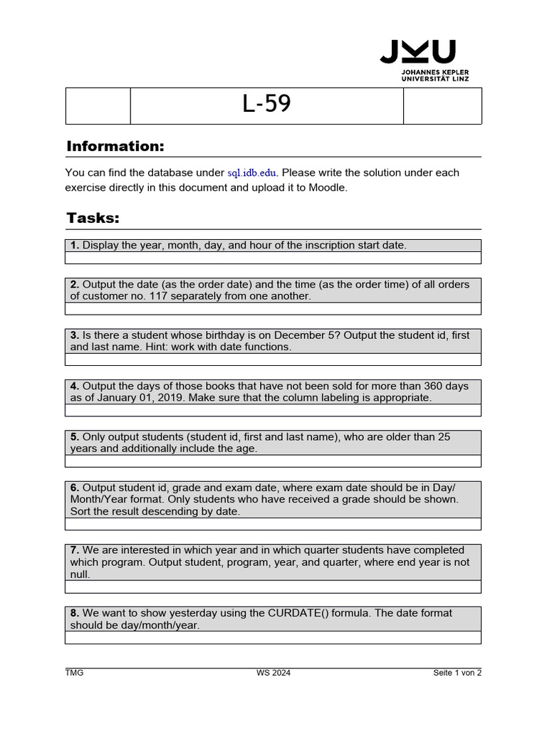 SQL Exercises for Date Functions and Queries | PDF