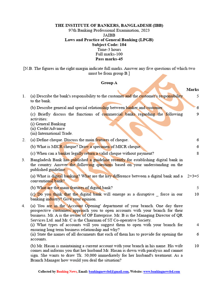 JAIBB 97th 2023 104. - Laws and Practice of General Banking LPGB | PDF