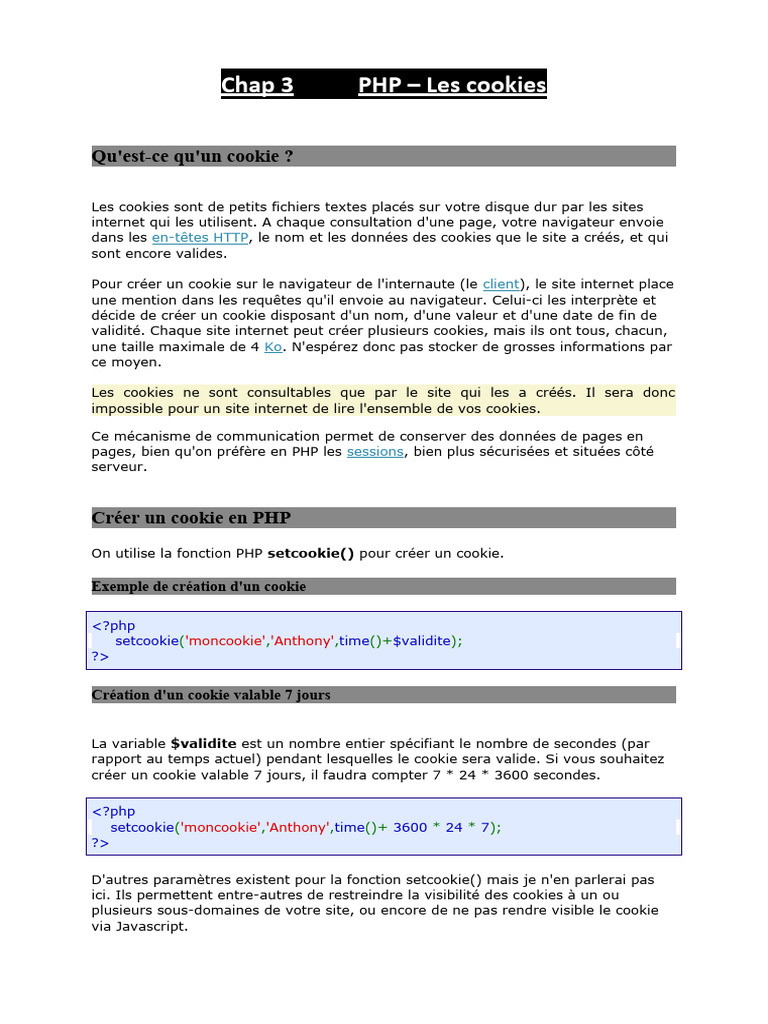 Création et gestion des cookies en PHP | PDF | Cookie (informatique) | PHP