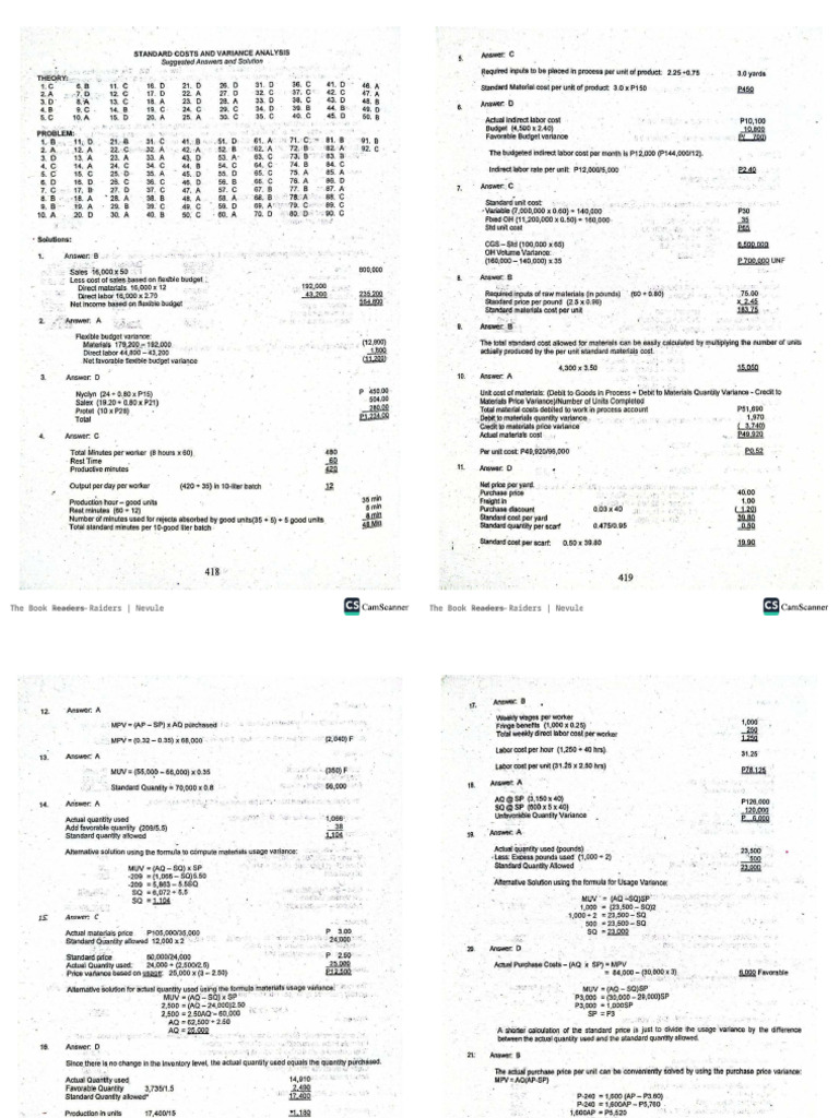 Standard Costing Answer Key | PDF