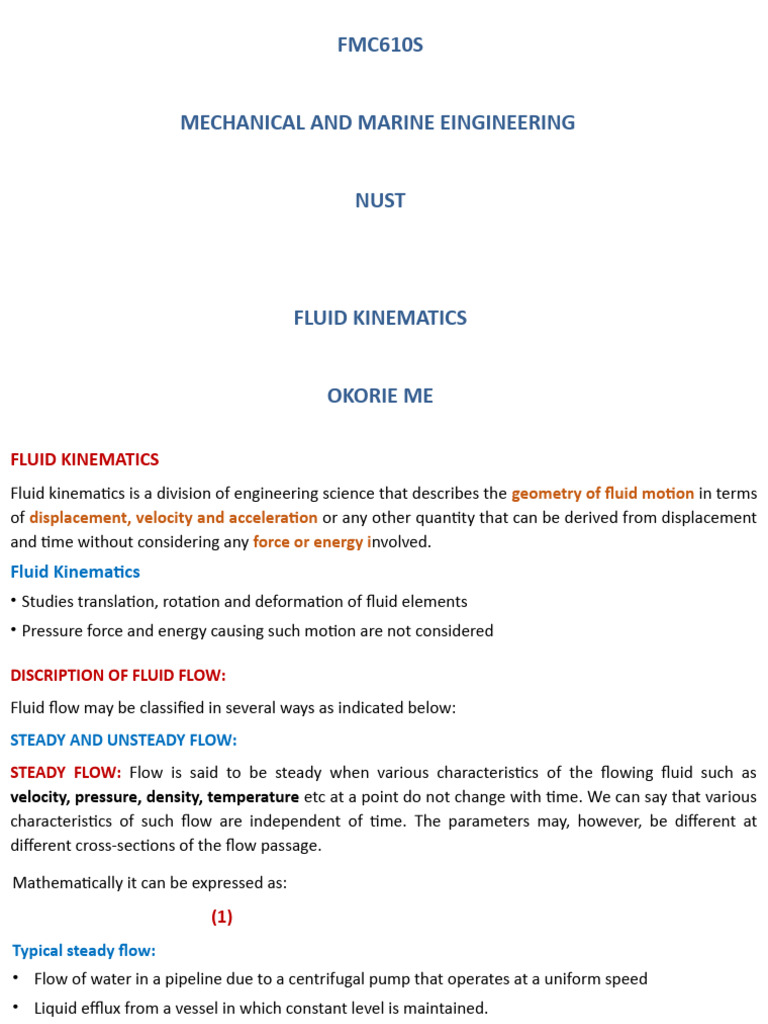 Fluid Kinematics: Flow Types and Characteristics | PDF | Fluid Dynamics ...