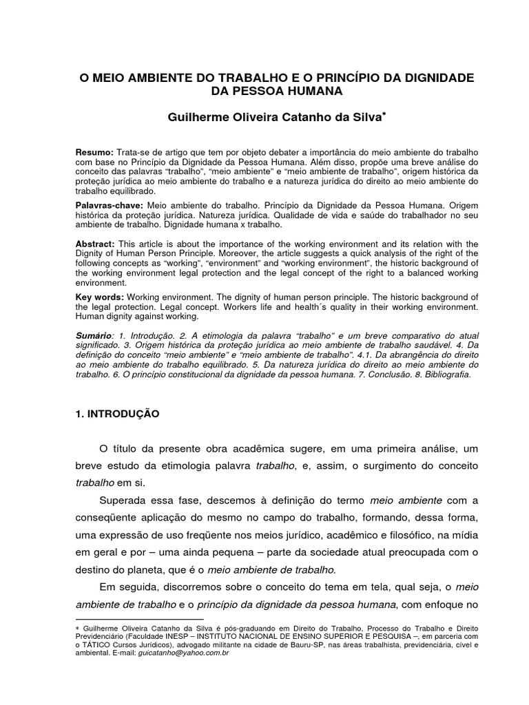 Meio Ambiente de Trabalho e Dignidade Humana | PDF | Constituição ...