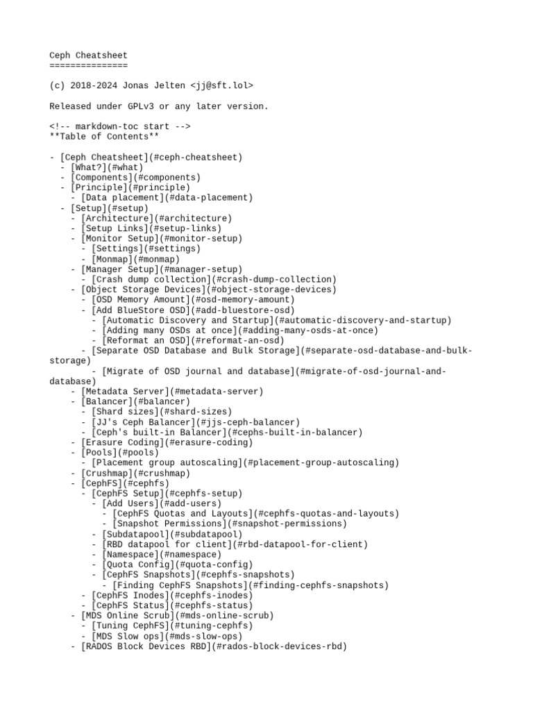 Ceph Cheatsheet - MD | PDF | File System | Computer Science